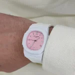 ساعت پتک فلیپ ناتیلوس بند سفید صفحه صورتی