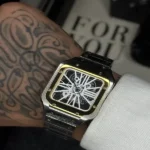 ساعت کارتیر مردانه تمام استیل مربعی صفحه اسکلیتون