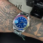 ساعت مردانه تمام استیل رولکس دیت جاست نگین دار Rolex Datejust صفحه آبی نگین دار