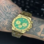 ساعت مردانه تمام استیل ای پی سه موتوره طلایی AP Royal Oak ggr900
